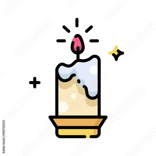 Paschal Candle Icon. Easter Religious Lit Candle Vector Illustration