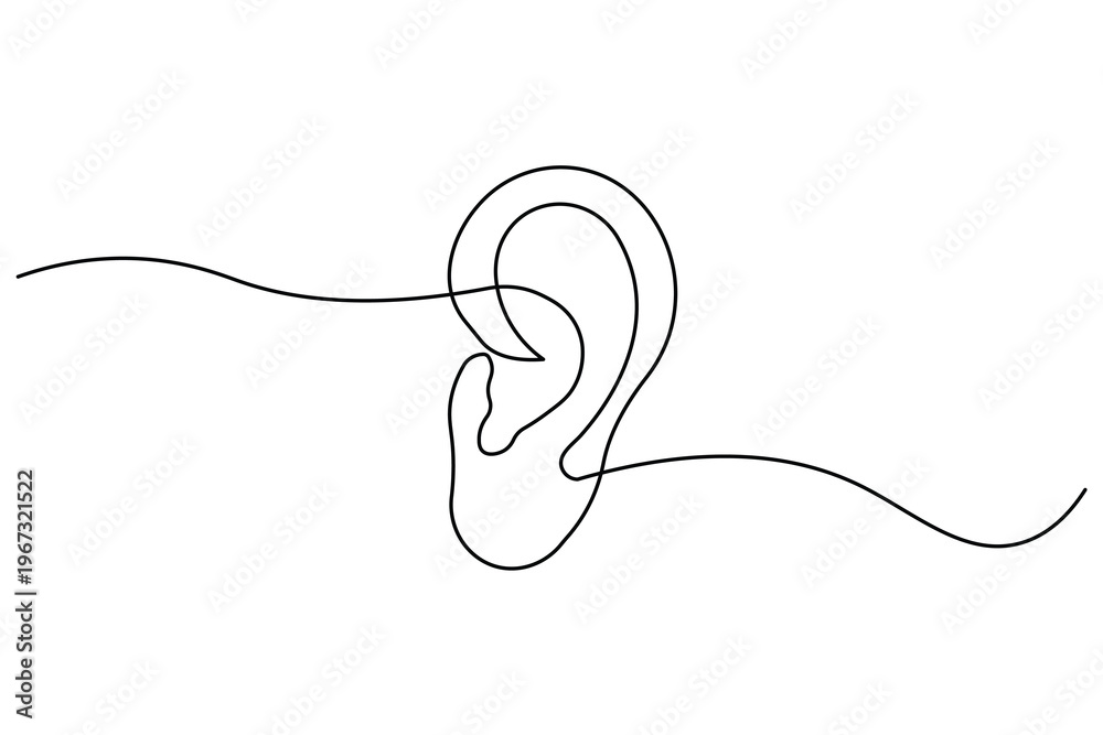 Obraz premium Ear continuous one line minimal outline vector icon for hearing concept