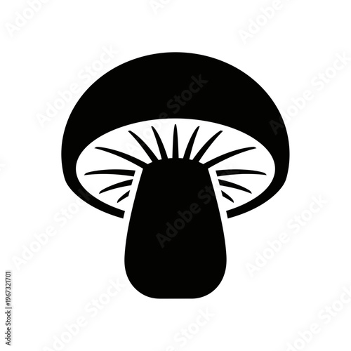 Simple black and white illustration of a mushroom with a rounded cap and stem.