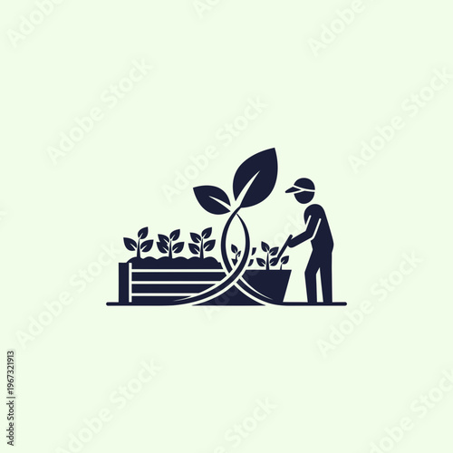 Gardener tending plants in a garden cultivating and nurturing growth.