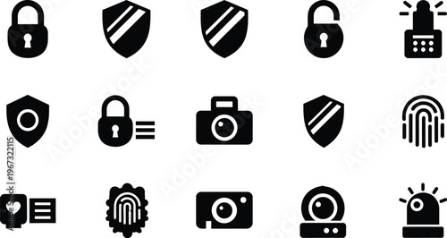 Security protection icon set flat design isolated white background