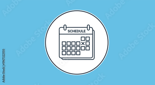 Business schedule and planning concept shown with a calendar icon placed inside a white circle over a vibrant blue background.