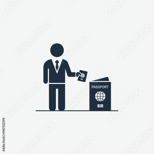 Person in Suit Presenting Passport at Immigration Checkpoint.