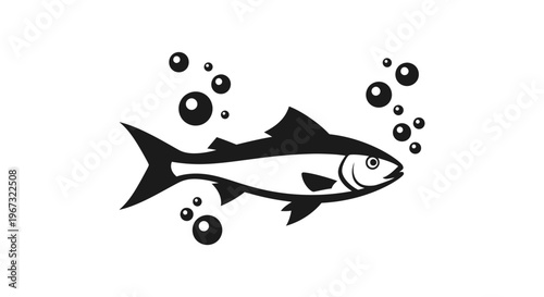 Fish Swimming in Water Silhouette Icon.