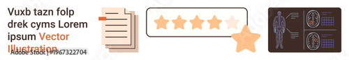 Business assessments, healthcare diagnostics, quality rating systems, report evaluations, performance analysis, educational grading. Papers, star ratings human MRI scan. Business assessments