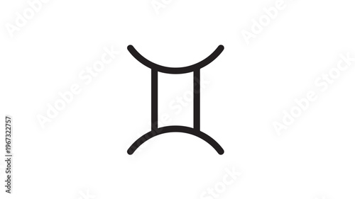 Gemini astrological symbol icon in black line art on a white background representing the zodiac sign for twins and their characteristics.