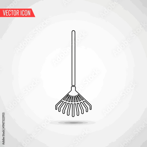 Simple line art illustration of a garden rake on white background.