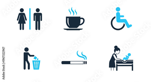 Flat Icons Set for Public Facilities and Services - Line and glyph solid icon and logo template - Clipart, sticker - icon set