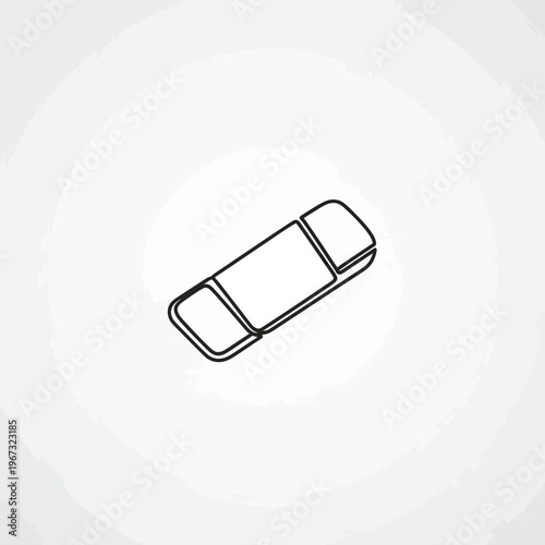 Simple outline drawing of a rectangular eraser a common stationery item.