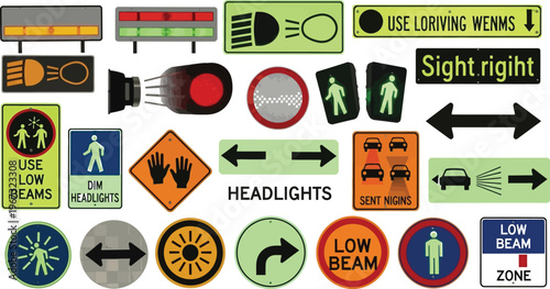 Driving related signs and symbols.