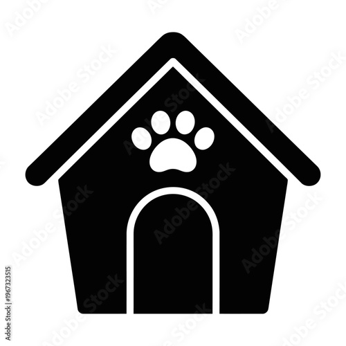 Vector of a doghouse with a paw print on the front