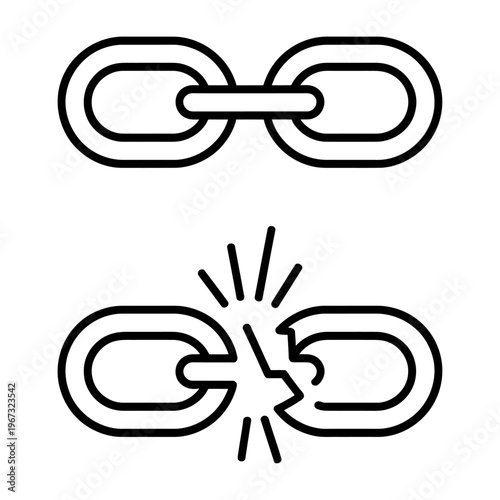 Two vectors of chain links with one being broken in the middle