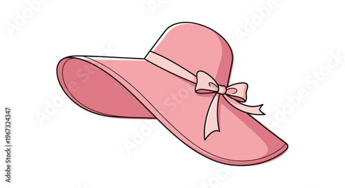 Elegant pink sun hat for women features a wide floppy brim and a matching ribbon tied in a bow for summer fashion.