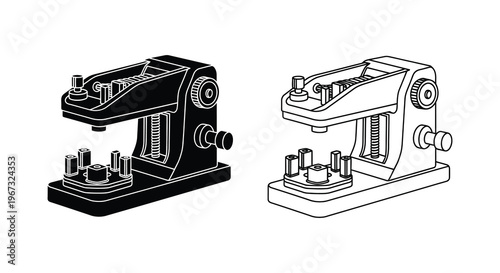 Two vintage telegraph machines illustrated in detailed black and white silhouette