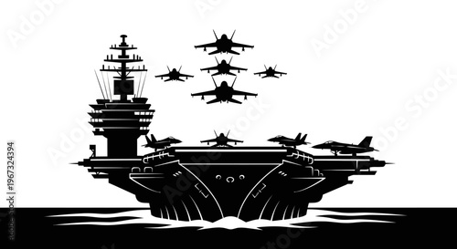 Aircraft Carrier with Fighter Jets Silhouette.