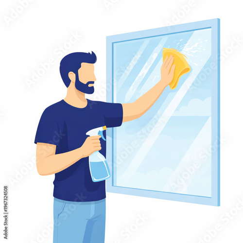 Man cleaning window glass home maintenance concept