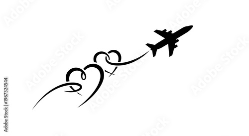 Airplane flying with heart shaped smoke trail.