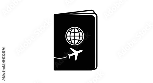 Passport with Globe and Airplane Icon for Travel and Global Mobility.
