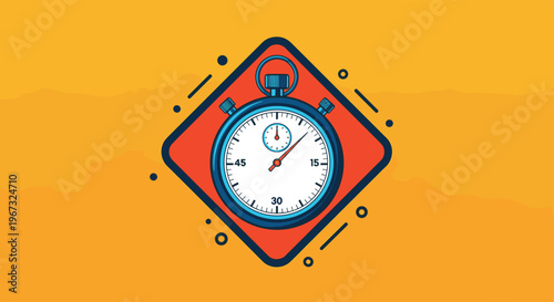 Professional stopwatch icon set against a red diamond and orange background for timing sports and performance tasks.