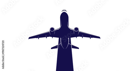 Airplane taking off, isolated on white background, low angle view.