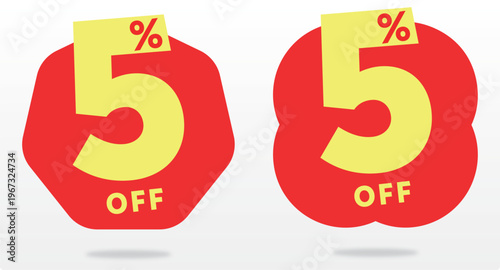 5% off, sticker, tag, banner, set, icon, vector, label, special, offer, value, ads, sale. Store, percent, commerce, business, discount, price, marketing, retail