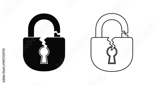 Two padlock icons one filled and one outlined both broken silhouette