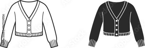 Cardigan sweater icon vector with line and solid styles, cozy clothing apparel illustration