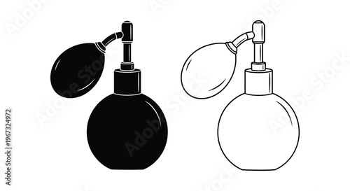 Two vintage perfume bottles depicted in contrasting styles one a dark silhouette