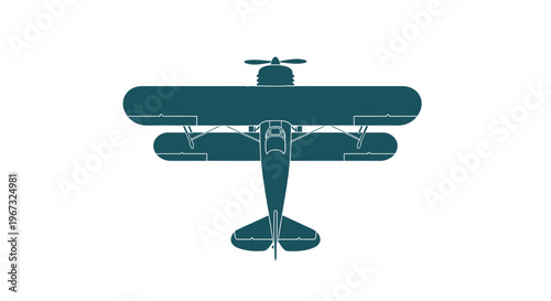 Biplane aircraft top view isolated on white background.