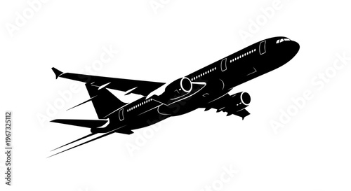 Silhouette of a commercial airplane taking off into the sky.