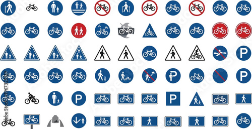 Pedestrian and bicycle signs regulate pathways.