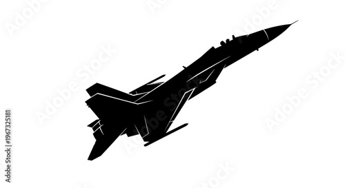 Silhouette of a fighter jet in flight against a white background.