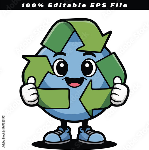 Recycle character illustration giving enthusiastic thumbs up, embodying sustainability, waste management, and positive environmental action, representing eco-friendly practices and the importance of.