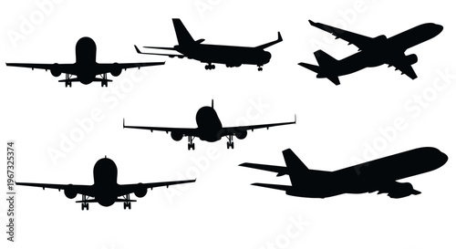 Collection of airplane silhouettes depicting various flight stages.
