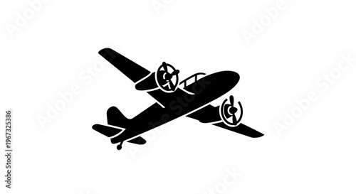 Classic twin engine propeller airplane silhouette flying.