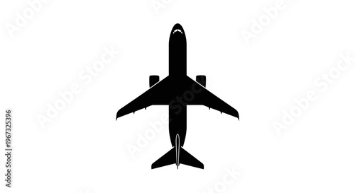 Top-down view of a black airplane silhouette against a white background.