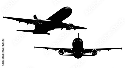 Two airplanes in silhouette against a white background.
