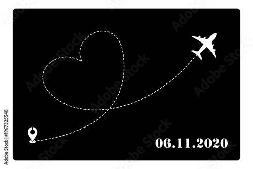 Aeroplane Flight Path Heart Shape Travel Route Design

