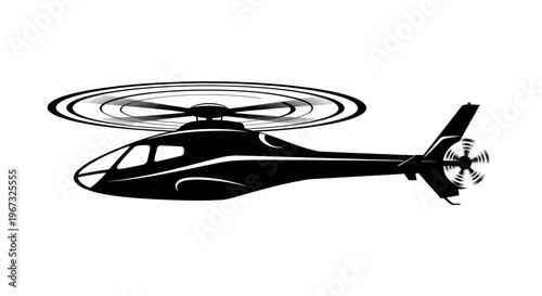Sleek black helicopter in flight, a symbol of modern air travel and luxury transportation.