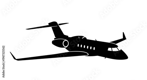 Sleek black silhouette of a private jet in flight.