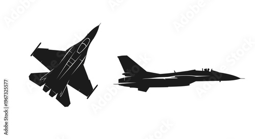 Two jet fighter silhouettes on a white background.