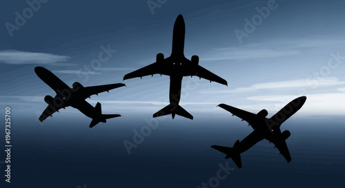 Three airplanes flying in formation against a dark sky.