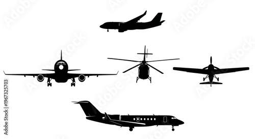 Collection of various aircraft silhouettes on a white background.