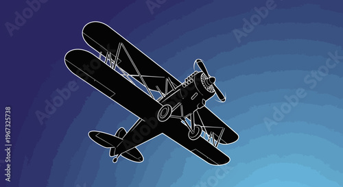 Vintage Biplane Soaring Through a Clear Blue Sky.