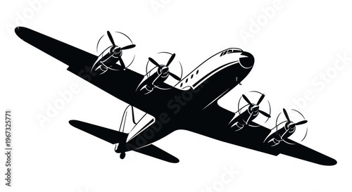 Vintage Propeller Airplane Silhouette Flying Through the Sky.