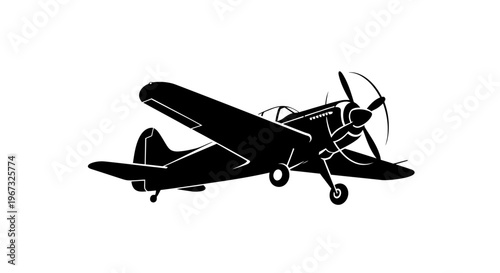 Vintage Propeller Plane Silhouette Flying Through the Sky.