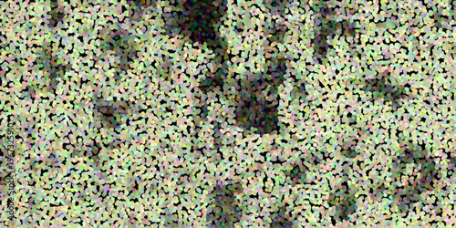 Dense abstract pointillism texture with a multitude of colorful dots in light pastel shades on black, creating a soft speckled pattern for backgrounds and artistic designs