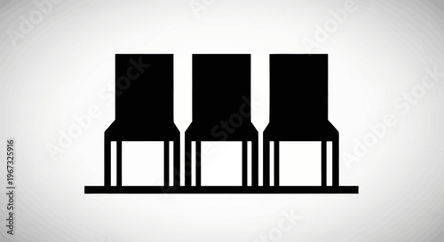 Three empty chairs in a row, simple black and white illustration.
