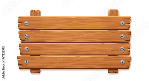 Empty wooden sign board made of brown planks and metal screws isolated on a white background for copy space and messaging.