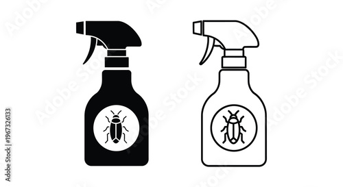 Two spray bottles with insect warning labels depicted in black silhouette